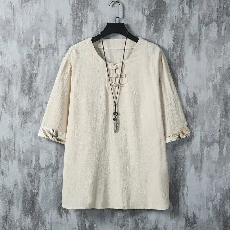 Summer New style High Quality Men's Shirt Chinese Style spring Solid Color Mid Sleeve linen cotton Shirt Top male M-4XL Scd74a5e33ba34e2ab3f8120f07430857l Swag N Slay LTD