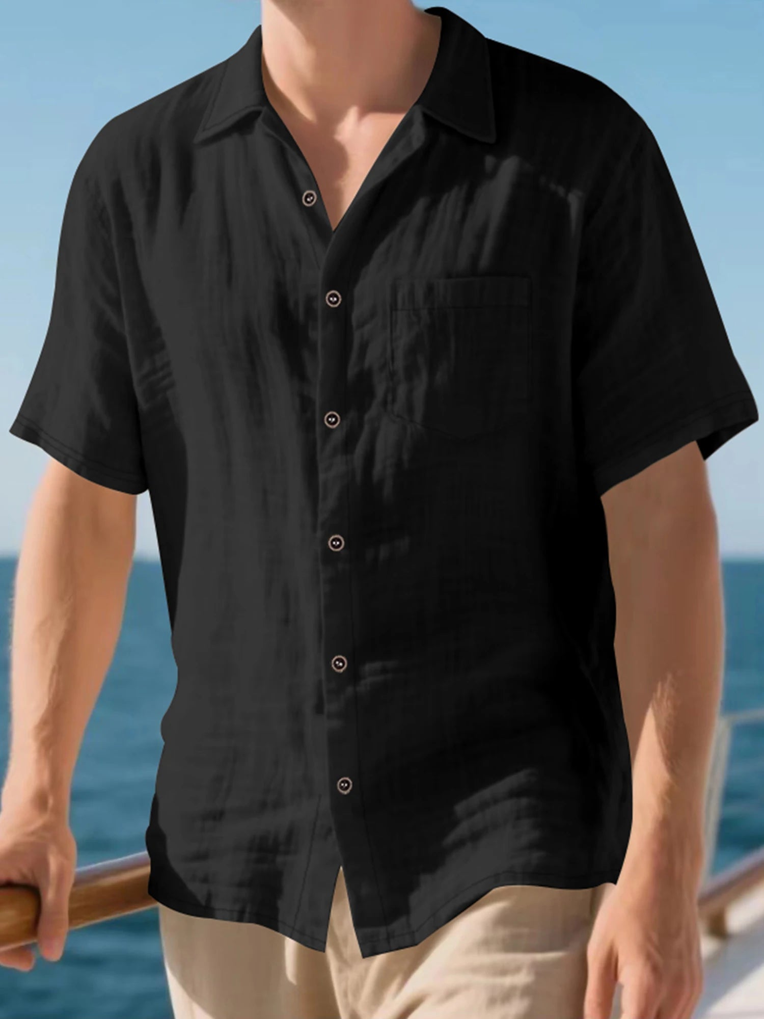 Men s Lightweight Linen Short Sleeve Button-Down Shirt Casual Solid Color Breathable Summer Tops Loose Fit Lapel Collar United States Scea268fe74ef495e95d7a763b5c89da49 Swag N Slay LTD