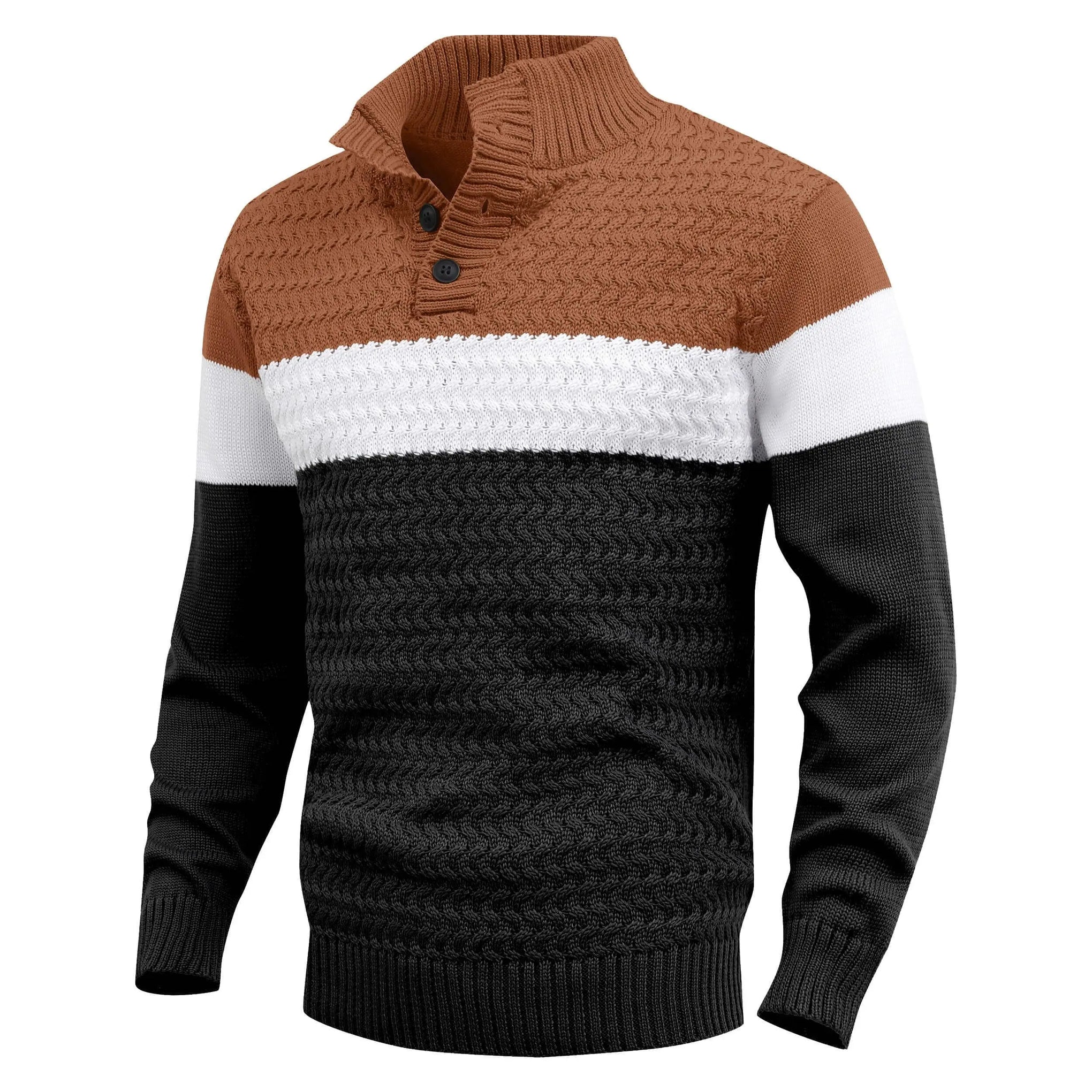 Men's Tri-Button Pullover Sweater Mock Neck Lightweight Casual Fashion Knitted Henley Sweater BrownWhiteBlack Scf3a7710149f46f6af0487ff5efeea5fQ Swag N Slay LTD