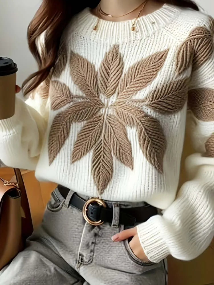 Women's autumn and winter round-neck knitted top with contrasting colour floral embroidery Sd17a26d8ae014171bd17b2f422304e25a Swag N Slay LTD