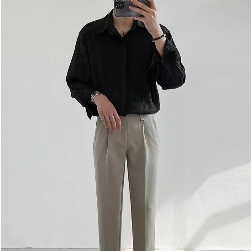 Black Apricot White Long-sleeved Shirt Men Fashion Social Mens Dress Shirt Korean Loose Casual Pleated Shirts Mens Formal Shirt Sd192a436bf3d4a0bbd752f11d3cd8b00z Swag N Slay LTD