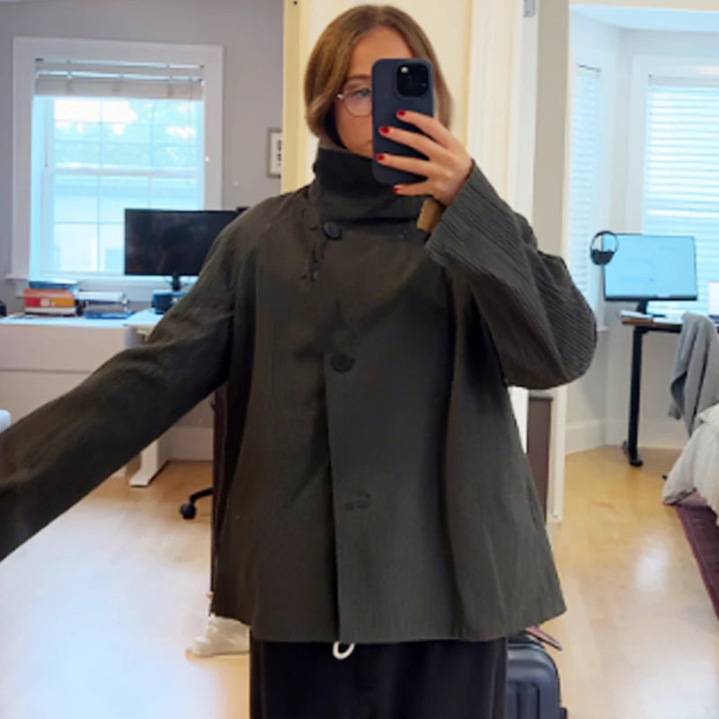 HXAO Women's Jacket Autumn Crop Reversible Trench Coat New In Coat & Jacket Asymmetric Button High Neck Long Sleeve Windbreaker Sd1eca1e643bc4b09ac39aeb56f009513r Swag N Slay LTD