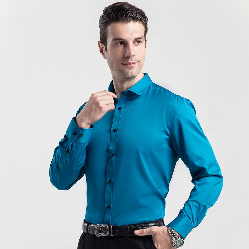 Men's long-sleeved shirt for business casual wear in spring, summer and autumn. Pure color, simple design, trendy and versatile. Sd2859f1e18a8420db917eb082ee97142P Swag N Slay LTD