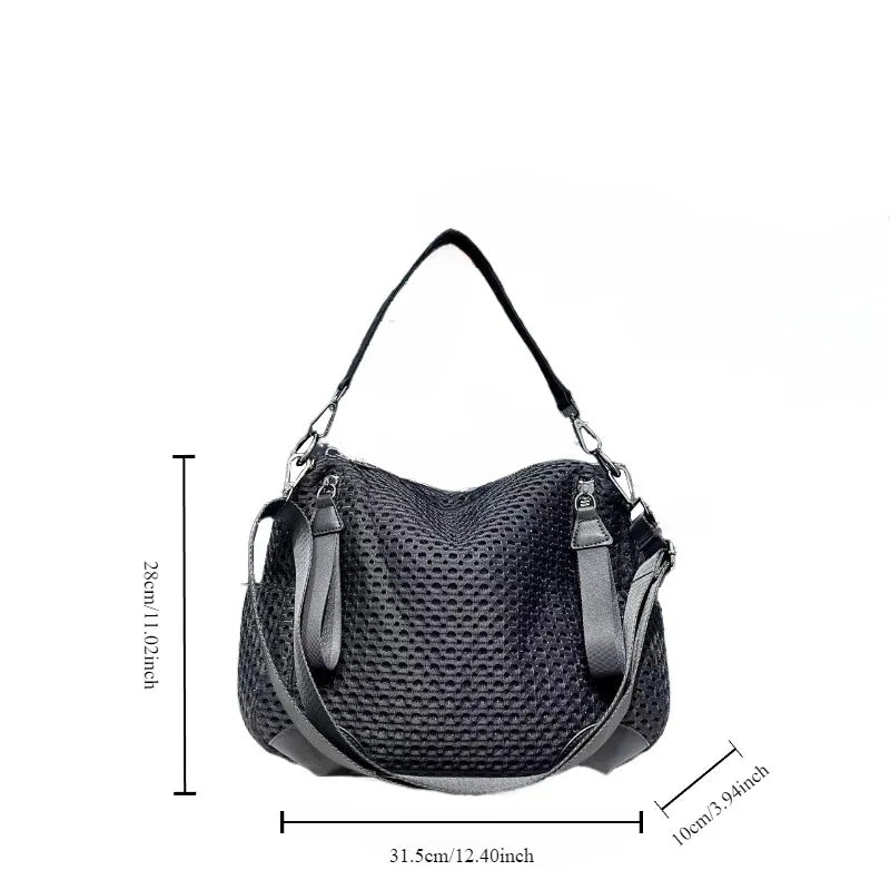 Fashionable neutral mesh spliced nylon shoulder bag, large capacity, lightweight and casual handbag Sd2f34efa5a9041bbbe4d74d00c33c8ceh Swag N Slay LTD