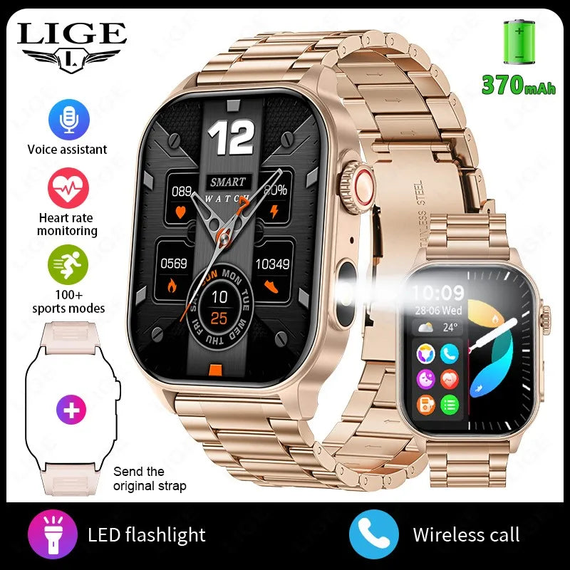 LIGE Smart Watch For Men Women 2.01" HD Display Health Monitor Sports Fitness Watches AI Voice Bluetooth Call Man Smartwatch New Rose gold steel Sd4ab01776fa847fba8c3ef38ef9fde70W Swag N Slay LTD