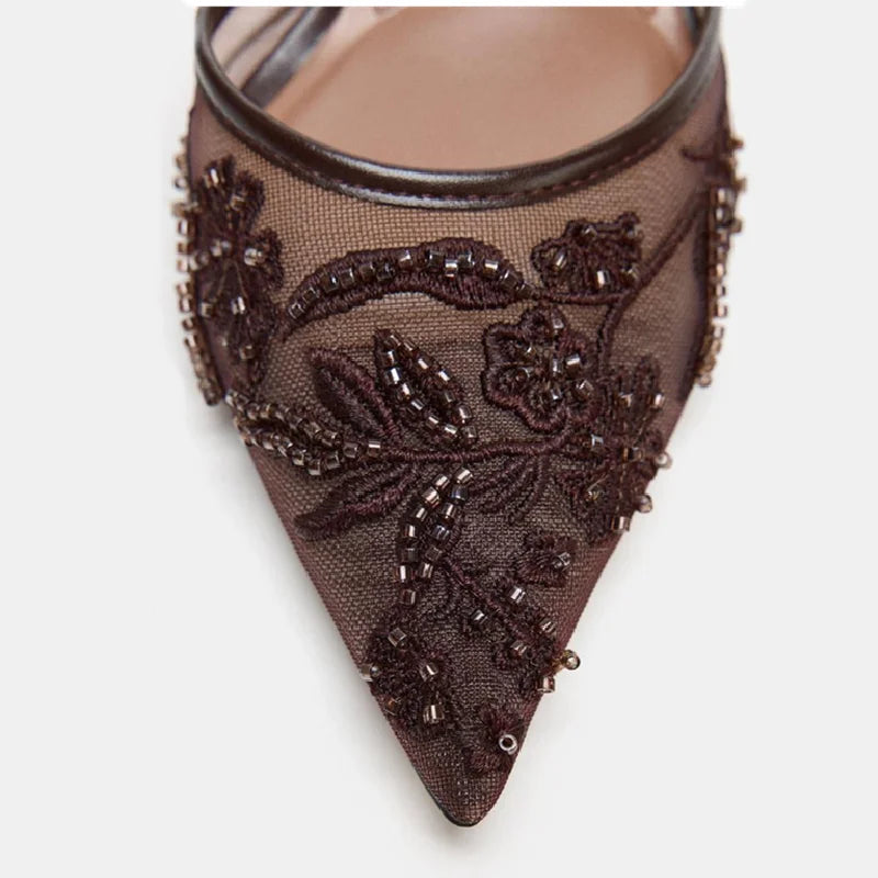 Sexy Pointed Toe Mesh Embroider High Heels for ladies Elegant String Bead pumps Summer Luxury Designer Shoe Brown Heeled Sandals Sd6d5ae2613b748bdabce5961b66e512cZ Swag N Slay LTD