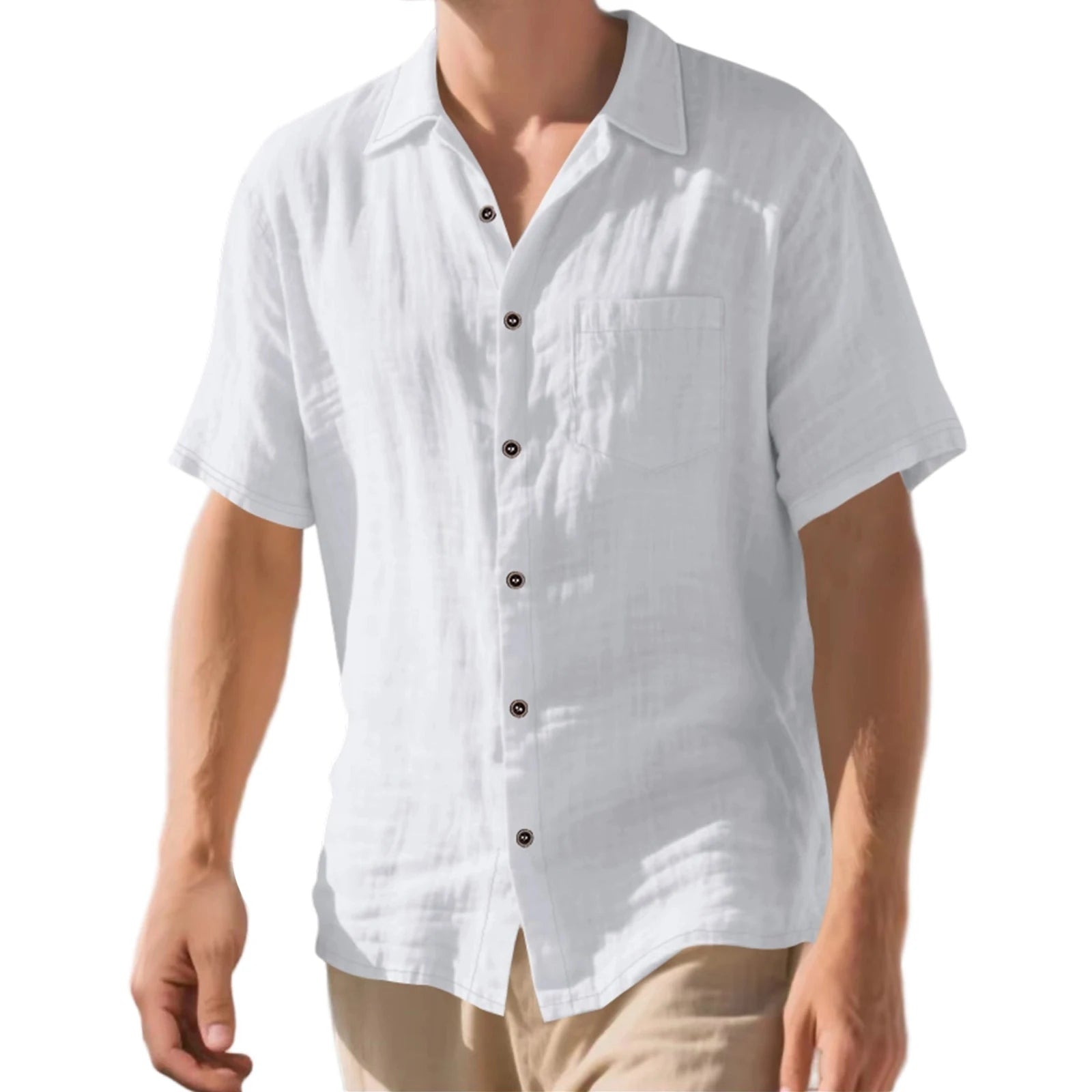 Men s Lightweight Linen Short Sleeve Button-Down Shirt Casual Solid Color Breathable Summer Tops Loose Fit Lapel Collar WHITE M United States Sda664de92bc54312861326ee5e8ad308q Swag N Slay LTD