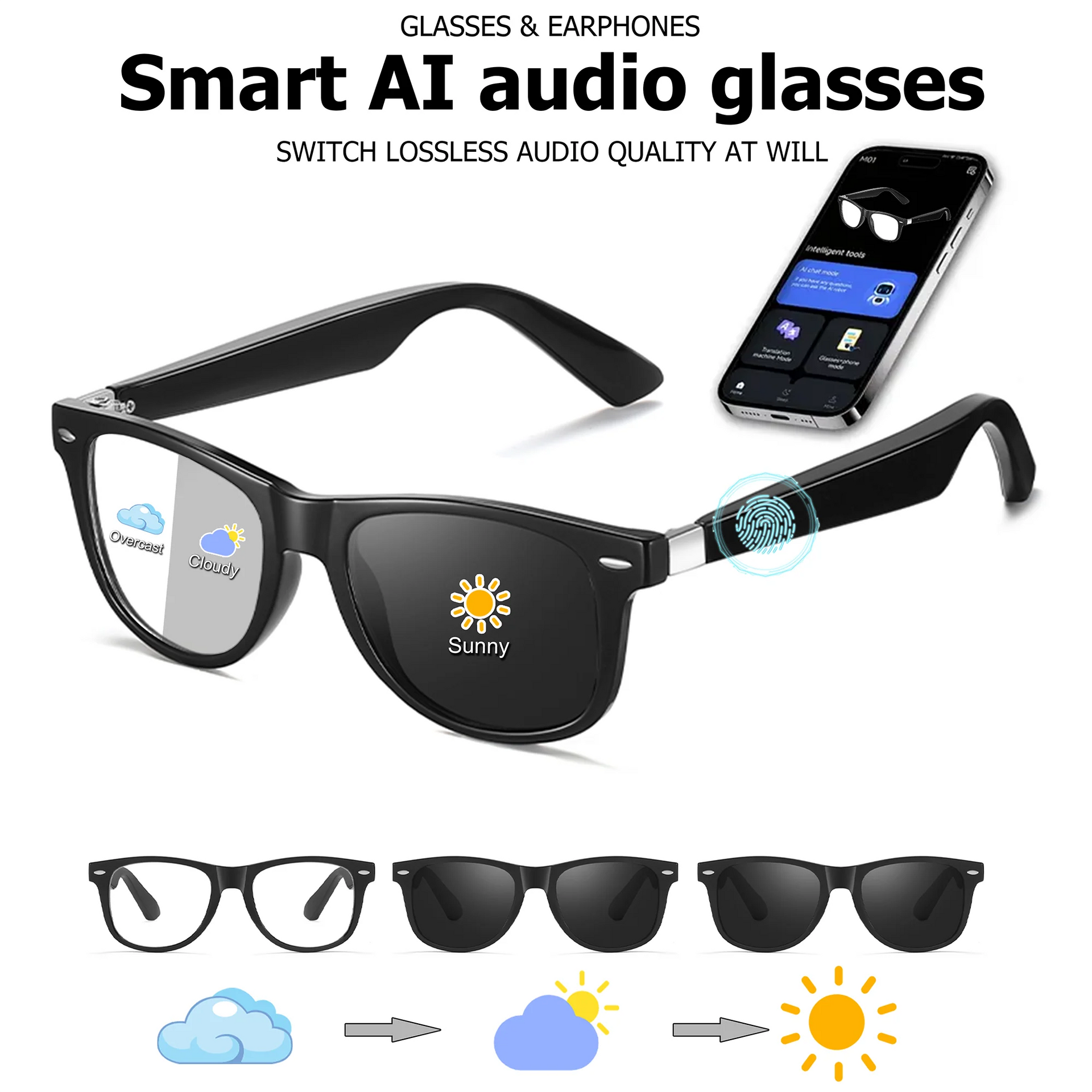 2025 new AI Bluetooth audio Smart Glasses Smart Touch Voice Assistant 100+ language translation music playback Men and women Sdbbde5c7939c4a96a2d527fff05b1d05t Swag N Slay LTD