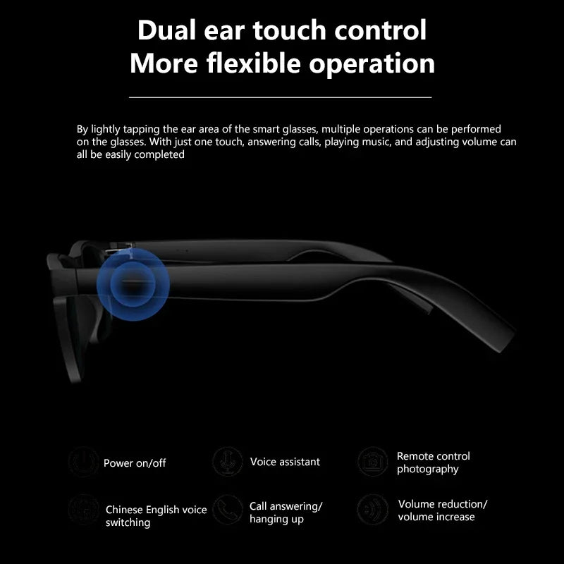 Lenovo 2026 AI Smart Glasses Touch Control Photo Camera Recording Translator Voice Assistant Music Wireless Bluetooth Sunglasses
