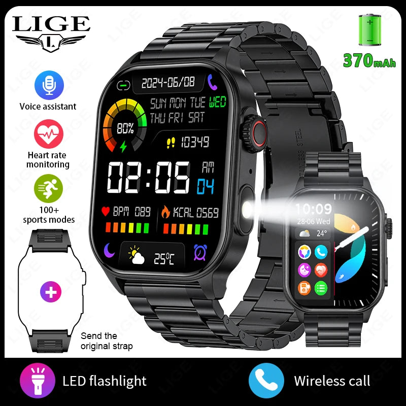 LIGE Smart Watch For Men Women 2.01" HD Display Health Monitor Sports Fitness Watches AI Voice Bluetooth Call Man Smartwatch New Black steel Sde9d0b9a4d0e4de98b1d6308facf11f9X Swag N Slay LTD