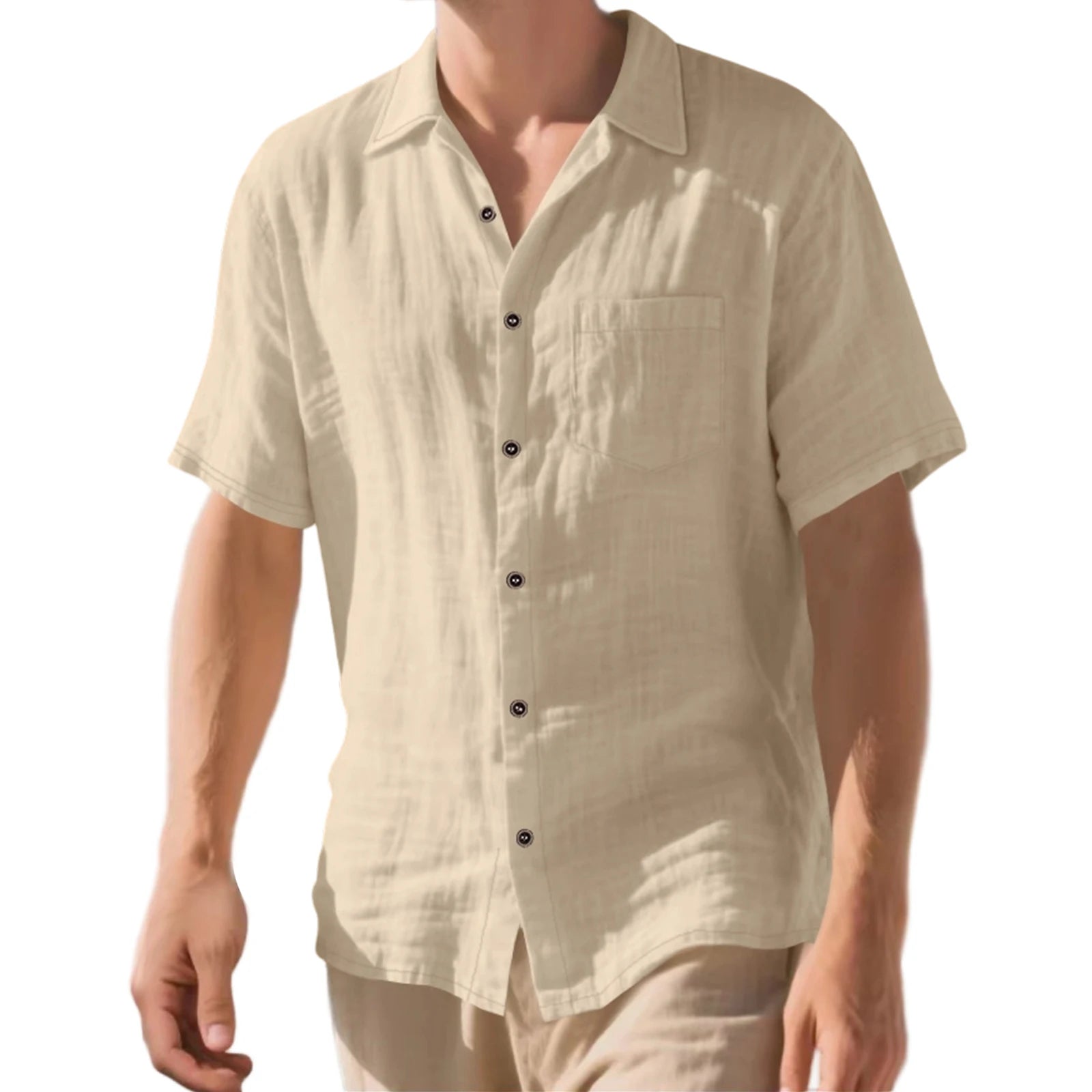 Men s Lightweight Linen Short Sleeve Button-Down Shirt Casual Solid Color Breathable Summer Tops Loose Fit Lapel Collar Khaki M United States Sdf5ac71763324b6b8dce95ccbe367075H Swag N Slay LTD