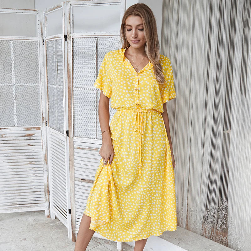 Vintage Floral Print Dress Women Boho Short Sleeve Long Dress Turn Down Collar Casual Waistband Shirt Dresses Robe 2021 Summer Sdfbf490224524f03834b1fa50c4528f3B Swag N Slay LTD
