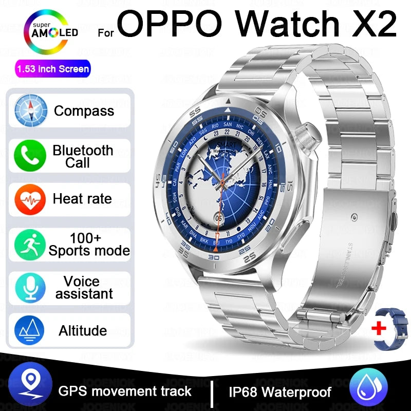 For OPPO Watch X Smart Watch Men High-end Business Men Bluetooth Call IP68 Waterproof Fitness Tracker Smartwatch Man 2025 New Silver steel Se431fefc3e624b97be356ea42a537340c Swag N Slay LTD