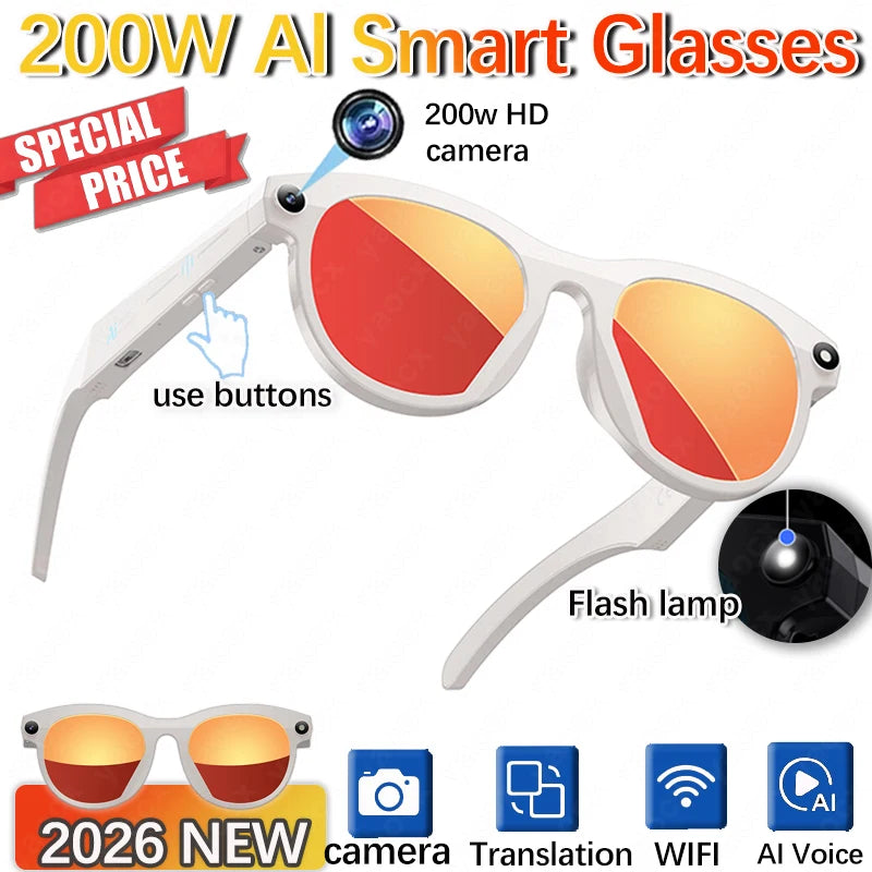 2026 Smart Glasses Photography Video AI Intelligent Interactive Translation Smart Sunglasses Bluetooth Call Music Play For IOS White Sunglasses Se5b3d90df7004065b1e2b96c15e5a6c6k Swag N Slay LTD