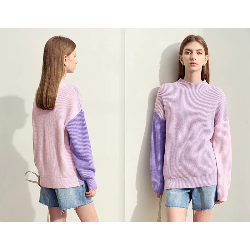 AMII Women's Turtleneck Sweater 2025 Winter Loose Casual Top Minimalist Morandi Color Patchwork Design Knitted Jumper 12444057 Lilac Se7a8f924746249cea30d1d1802216373k Swag N Slay LTD