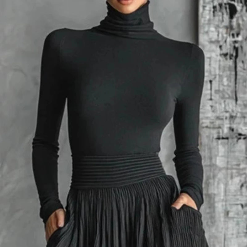 France Elegant Two Piece Skirt Set for Women's Pockets Solid Minimalist Split Hem Pleated A Line Vintage Turtleneck Slim Suits Se7dafa6c714549abad41897ba4a29881k Swag N Slay LTD