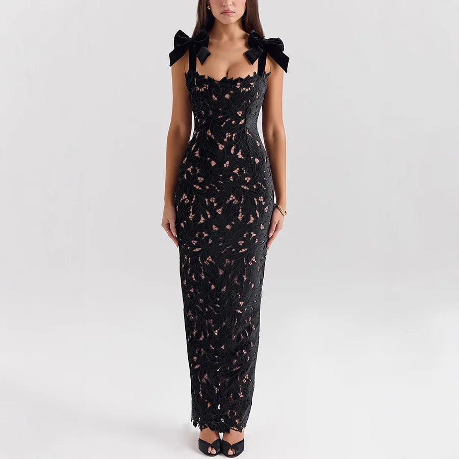 Women's Fashion Sleeveless Lace Bow Straps Maxi Dresses Vacation Outfits Bodycon Hip Wrap Dress Slim Long Robes Party Gowns black Se846064ddbfa4cbcae3199858347a6b3H Swag N Slay LTD