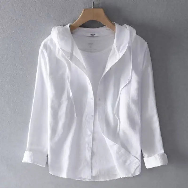 2025 Spring and Summer New Men's Hooded Linen Shirt Solid Color Thin Style Loose Fashion Casual Sports Cotton Linen Shirt WHITE Se9cc6d91a0344c43806593fd3b5d9c10p Swag N Slay LTD