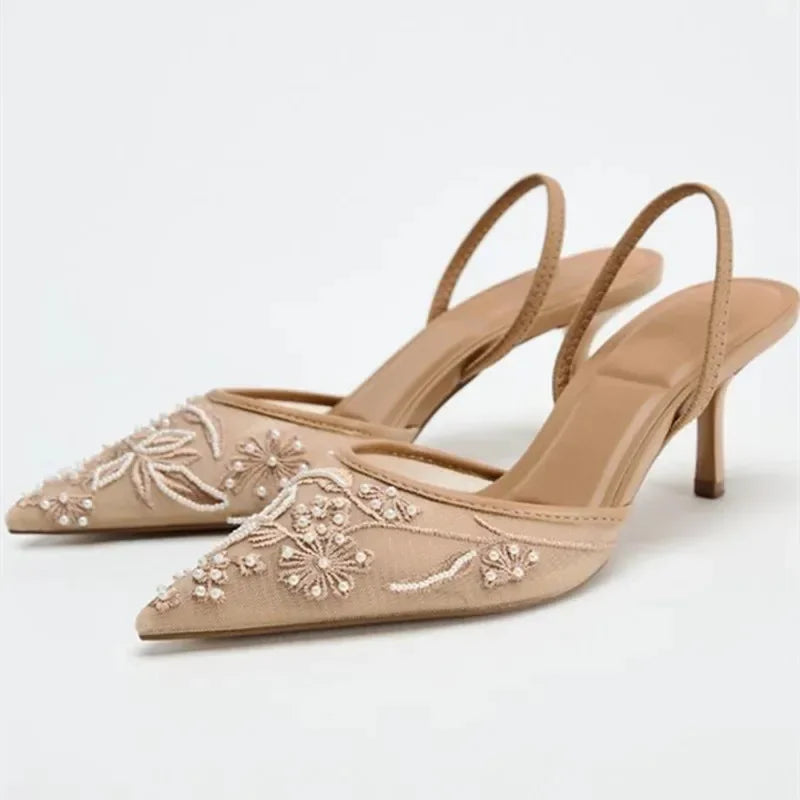 Sexy Pointed Toe Mesh Embroider High Heels for ladies Elegant String Bead pumps Summer Luxury Designer Shoe Brown Heeled Sandals Apricot Sea1c43ca01a34ffbb841e110252df3b8a Swag N Slay LTD