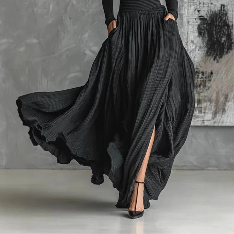 France Elegant Two Piece Skirt Set for Women's Pockets Solid Minimalist Split Hem Pleated A Line Vintage Turtleneck Slim Suits Seb9dc4d3d4244b5fa4c04c60139fa029P Swag N Slay LTD