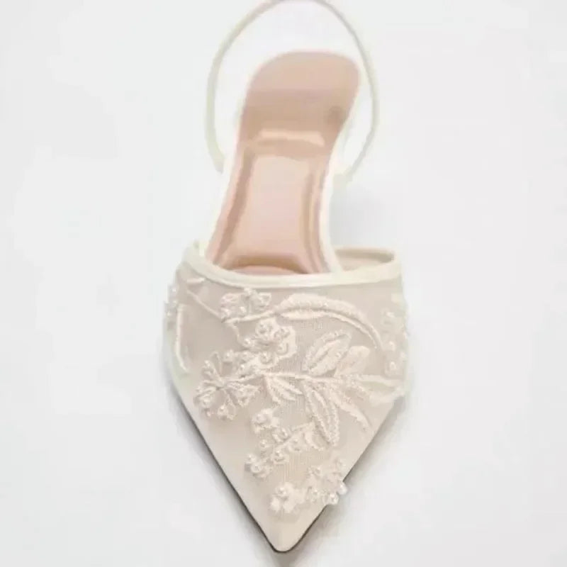 Elegant Mesh Embroidered Flowers Designer Heeled Sandals Women 2025 Summer Sexy Slingback Pointed Toe Thin High Heels Dress Shoe Sec335cad005e4000b8711ef51c40763dg Swag N Slay LTD