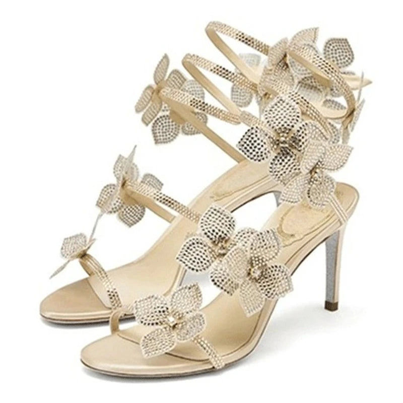 Aneikeh Sexy CRYSTAL Flower Narrow Band Ankle Strap Sandals Woman Thin High Heels Street Style Pole Dancing Ladies Shoes Gold 1 Sf0fd42b65d034be59ed429866da0c4f1e Swag N Slay LTD