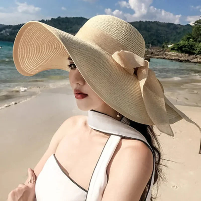 Women Bowknot Straw Hat Summer Beach Travel Large Brim Floppy Panama Hats For Ladies Foldable UV Protection Sunscreen Cap Sf2fe599bde9b4440a2e97834f6c89643D Swag N Slay LTD
