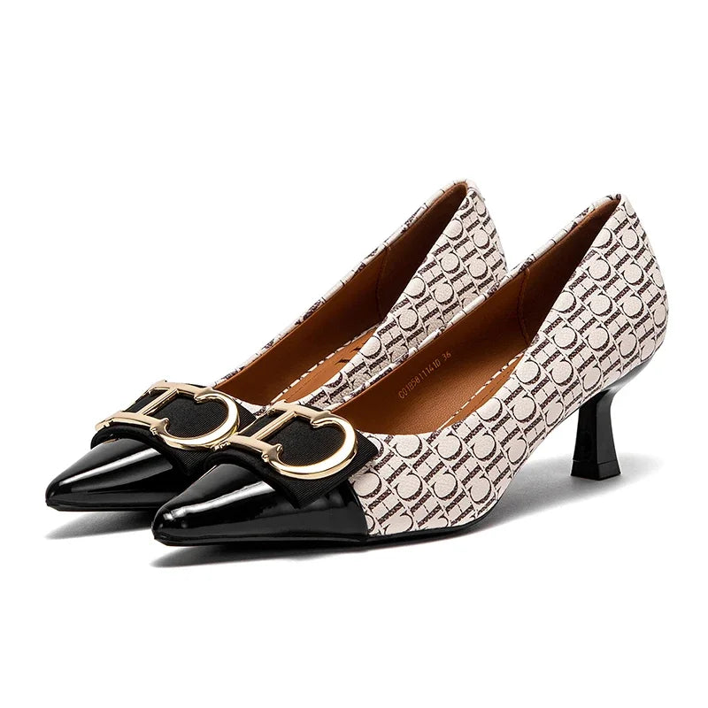 Fine Workmanship Simple Versatile Fashion Women's Single Shoes Classic Style Letter Print Design Women's High Heels Beige Sf445dd44ed264d0d9650d0880fefe9a0k Swag N Slay LTD