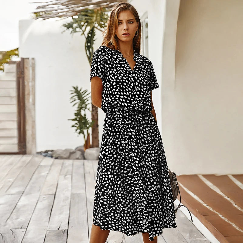 Vintage Floral Print Dress Women Boho Short Sleeve Long Dress Turn Down Collar Casual Waistband Shirt Dresses Robe 2021 Summer Sf50ea338a3af41a18aad02d5d84762c61 Swag N Slay LTD