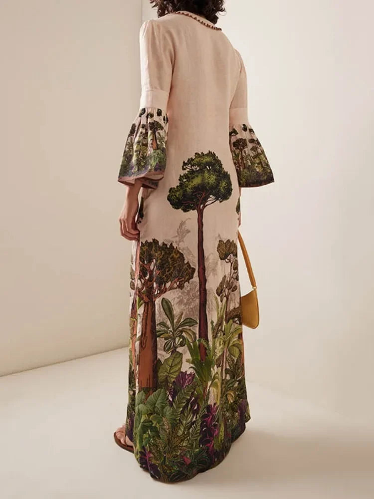 Women's Light Pink Tropical Print V Neck Bell Sleeve Slit Maxi Dress 2026 Spring and Summer Casual Boho Vacation Dresses Sf618ee27184a4dd0a09c1a0ae79a3e563 Swag N Slay LTD