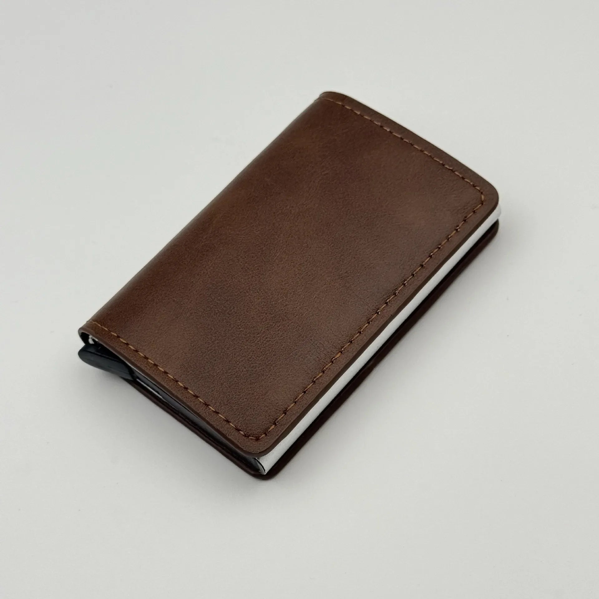 Men and women Minimalist RFID Blocking Wallet-Automatic Pop-up Metal Credit Card Holder,Zipper Coin Purse Business Card Wallet Dark brown silver Sf66c3cdb96164ad5871a416691562f64k Swag N Slay LTD