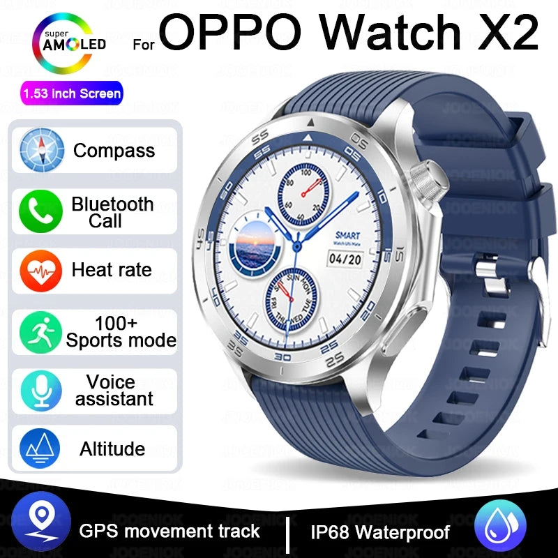 For OPPO Watch X Smart Watch Men High-end Business Men Bluetooth Call IP68 Waterproof Fitness Tracker Smartwatch Man 2025 New Blue Sf947ed67bfed41eb8b3682137ec01462z Swag N Slay LTD