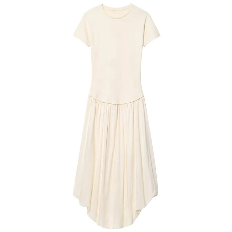 HXAO Womens Dresses Off White Balloon Dress Summer 2025 Ruffled Short Sleeve Long Dresses Knit Patchwork Elegant Gowns Vestidos Sf9c59b51e5114b6da1d099887e36d25fZ Swag N Slay LTD
