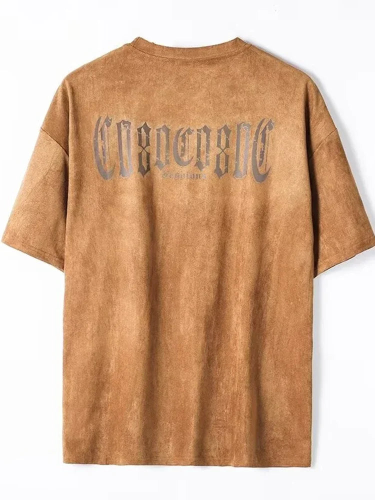 Summer Y2K Vintage Goth Letter Printed Suede T Shirts For Men New Hip Hop Fashion T-Shirt Streetwear Oversized Tee Tops Clothes Brown Sfb4504917e434f678502285f63f5dbd9d Swag N Slay LTD