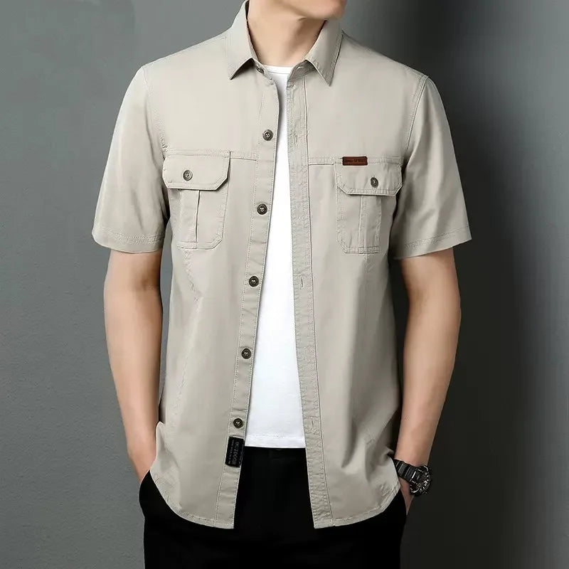 Summer workwear short sleeved shirt men's new style lapel T-shirt loose youth business casual shirt SS-W136mibai Sfb867e4abf4f4ca4a909abdc3590c395M Swag N Slay LTD