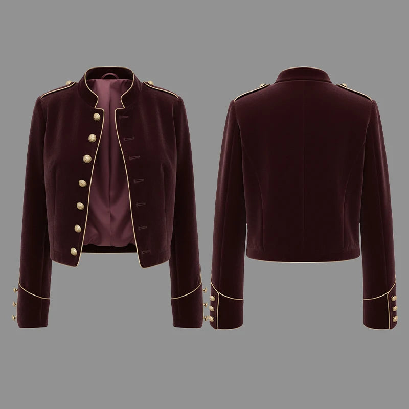 Modigirl Women's Velvet Wine Red Jackets 2025 Autumn Winter Coat Long Sleeves Stand Collar Buttoned Casual Outerwear for Woman Only Wine Red Jacket Sfc18162e87fd43e3ad05922305486a9c1 Swag N Slay LTD