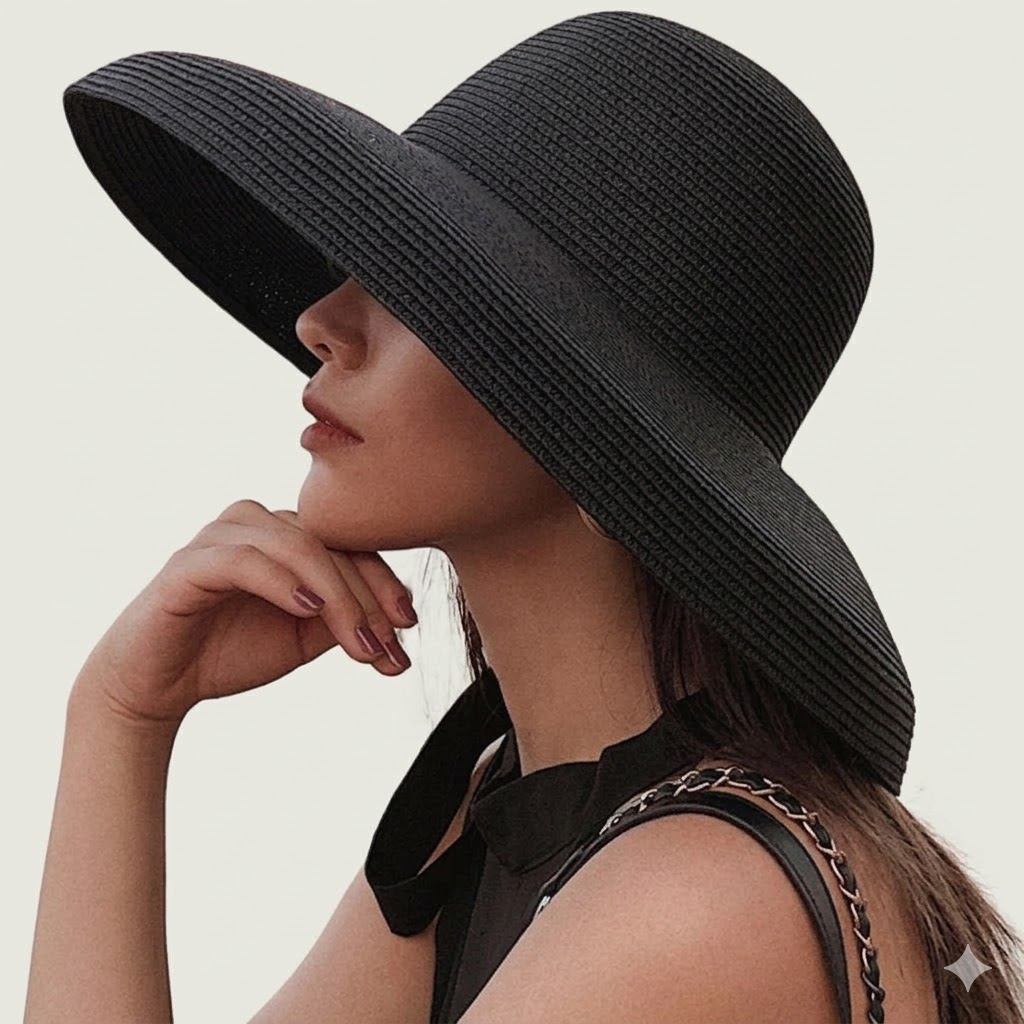HT2303 2023 New Summer Sun Hats Ladies Solid Plain Elegant Wide Brim Hat Female Round Top Panama Floppy Straw Beach Hat Women image_1 Swag N Slay LTD