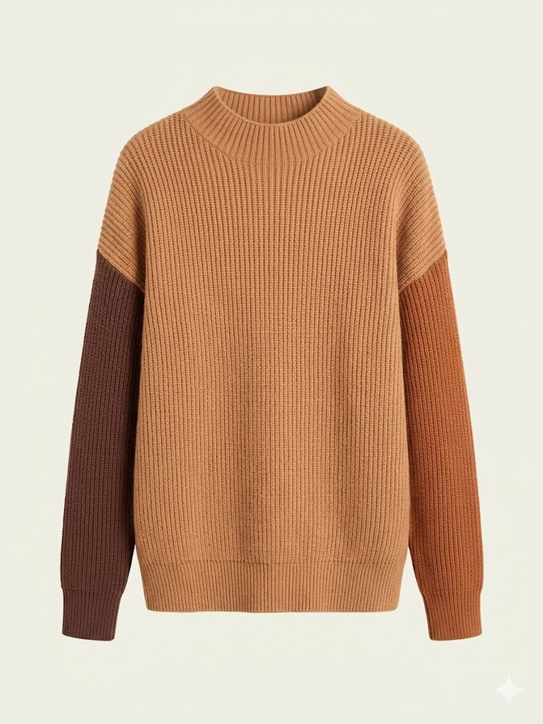 AMII Women's Turtleneck Sweater 2025 Winter Loose Casual Top Minimalist Morandi Color Patchwork Design Knitted Jumper 12444057 image_5 Swag N Slay LTD