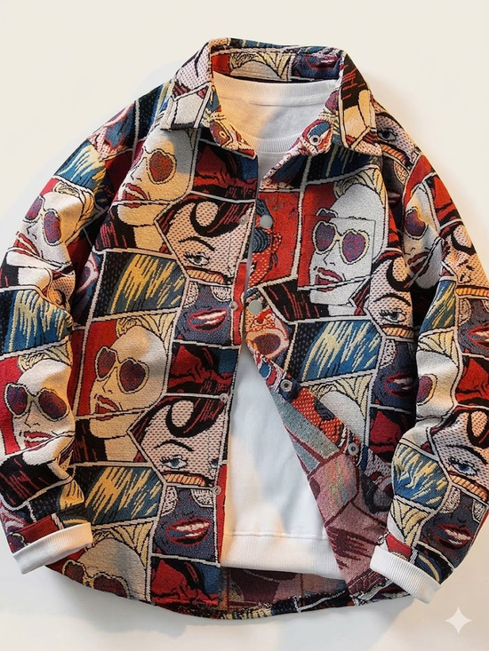 Spring and autumn trendy rugged stylish workwear jacket for men, American design, retro fun cartoon comic print jacket image_6 Swag N Slay LTD